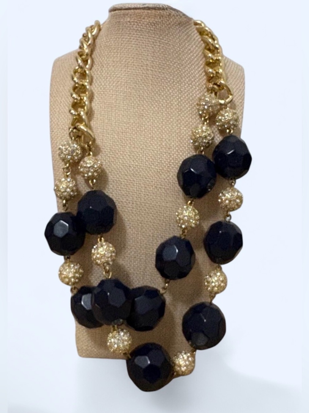 Lilly Pulitzer Chunky Statement Necklace – Navy and Gold Beaded Glam Necklace